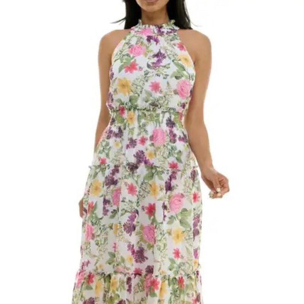 Nina Leonard Multicolor Floral Sleeveless Maxi Dress.  New. Never worn.
